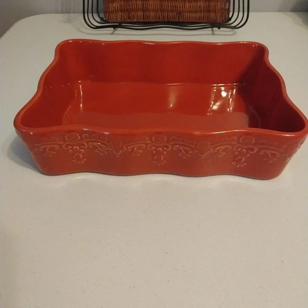 Temp-tations Red Fruit Basket 3 Pc Casserole Dish Set w Basket Trivet
